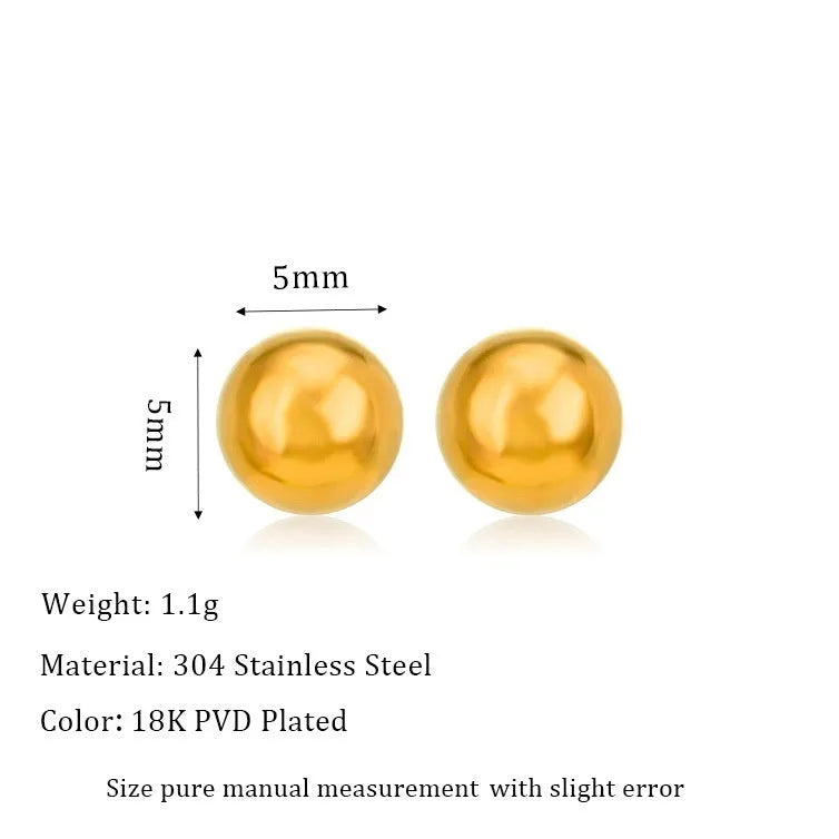 Stainless steel 18K gold-plated ball stud earrings in geometric round design