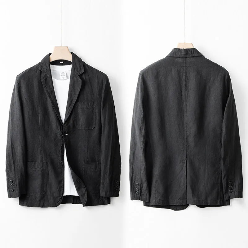 Men's loose fit linen casual suit jacket in solid colours
