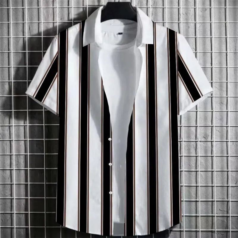 Men's linen short sleeve T-shirt with a 3D printed striped pattern, shown in multiple colour options.