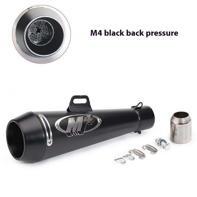 Universal M4 style motorcycle exhaust pipe for large displacement bikes in various finishes.