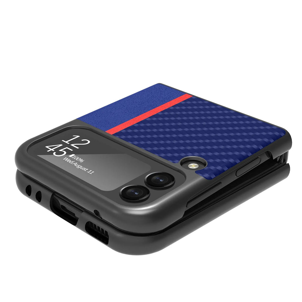 Black carbon fibre leather texture all-inclusive phone case for Samsung Z Flip 3 4 5 with anti-fall protection