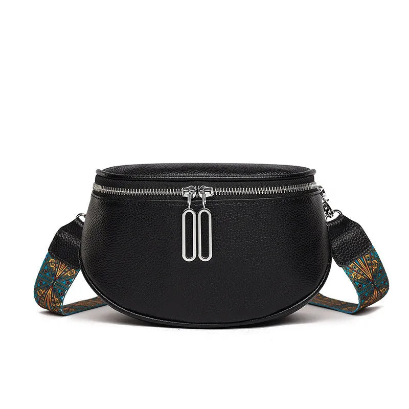 Green women's soft PU leather messenger bag with saddle shape and single shoulder strap.