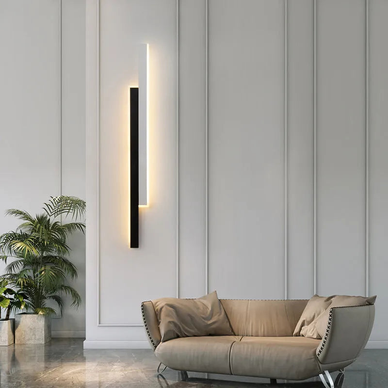 Contemporary grid-free bedside strip wall lamp with acrylic shade and three-colour LED lighting