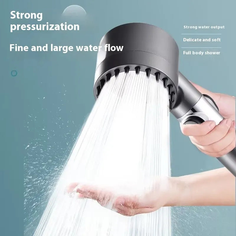 A portable ABS plastic shower head with a modern design, shown with three spray mode icons.