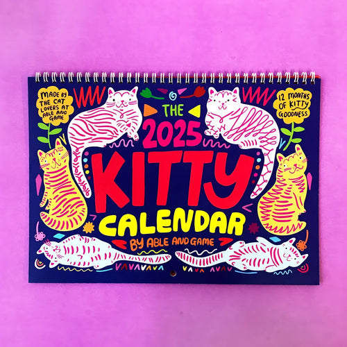Cat-themed wall calendar planner for 2024 or 2025 year on paper