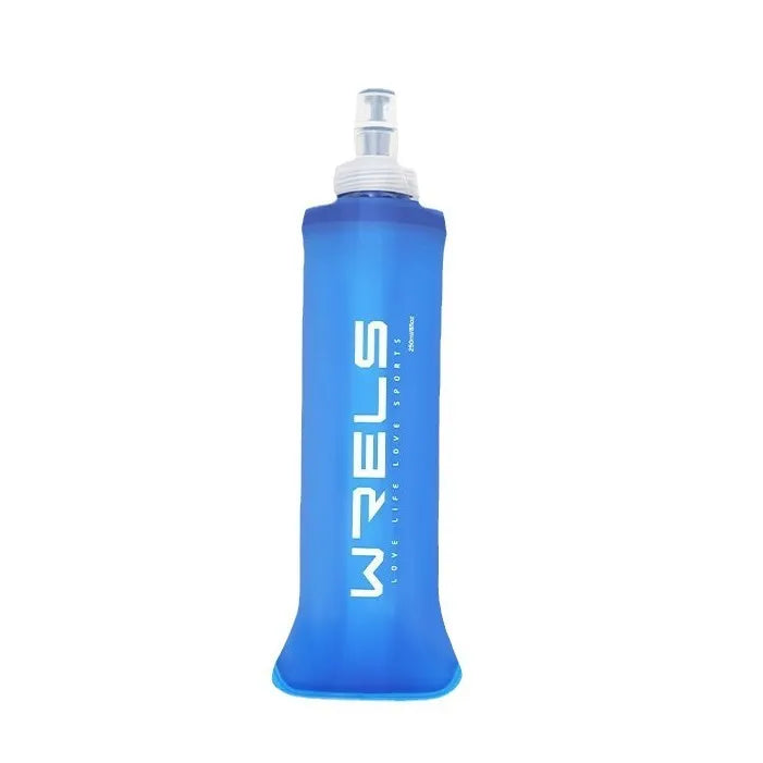 Large capacity soft plastic folding sports water bottle 250ml in black with white lid