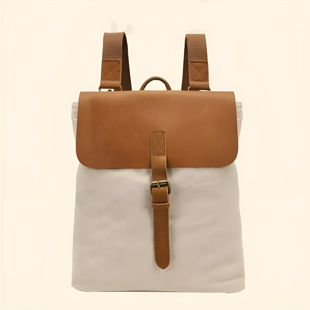 Minimalist waterproof canvas backpack with leather splicing in a choice of colours.