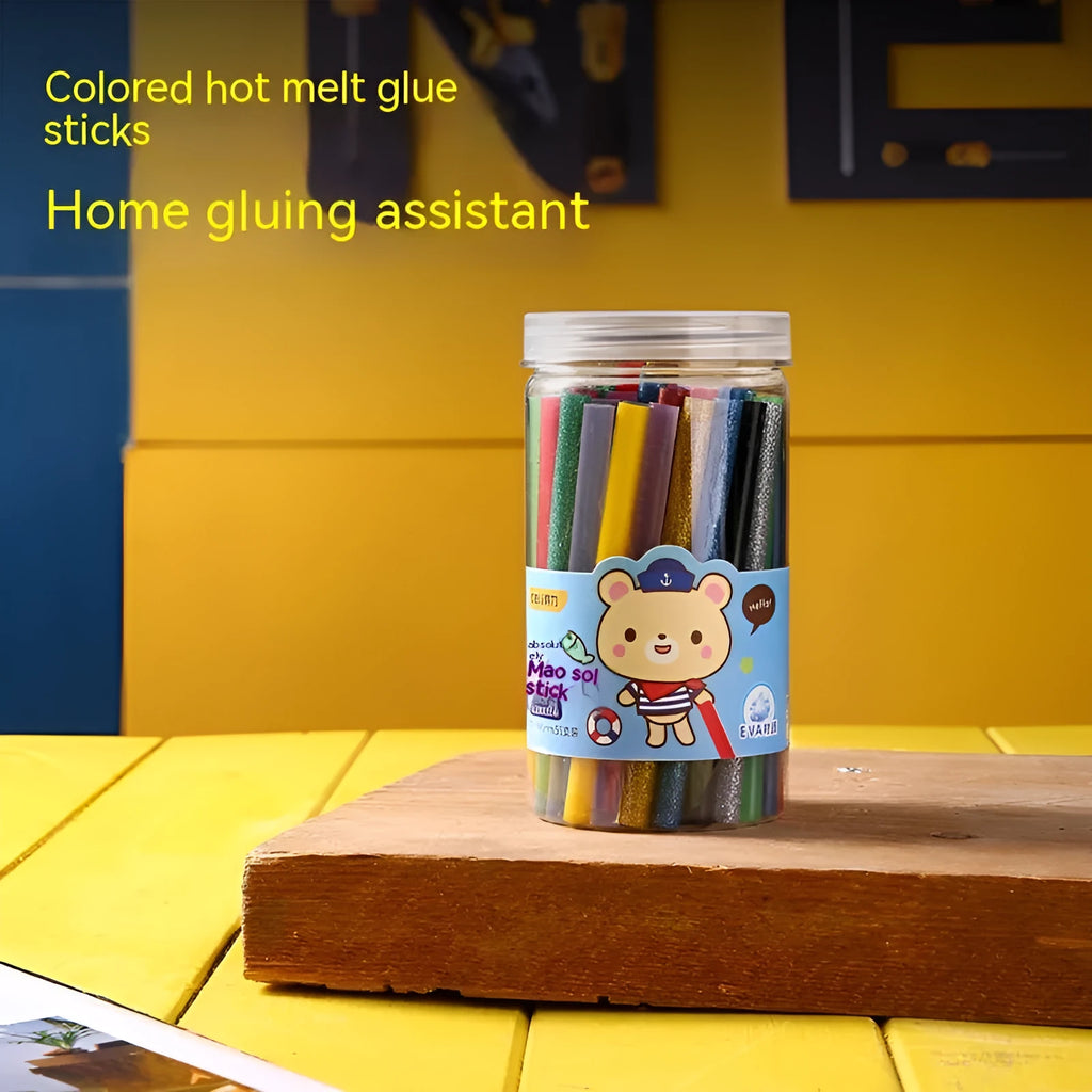 55 transparent EVA hot melt glue sticks in packaging measuring 63 × 121mm