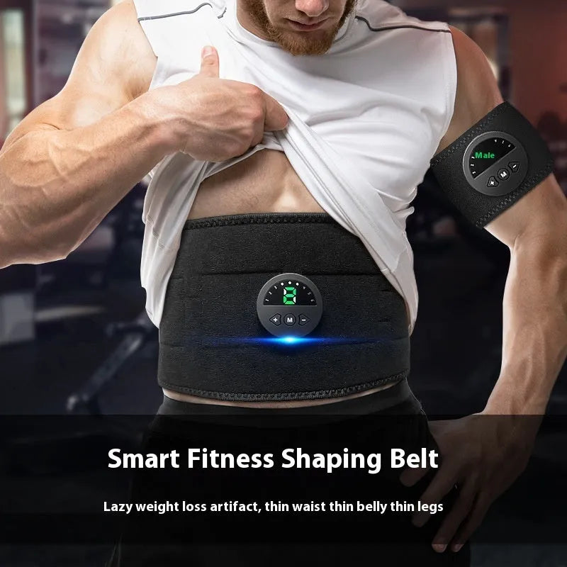 Electric fitness shaping belt with display screen and long adjustable strap for waist and abdomen workouts