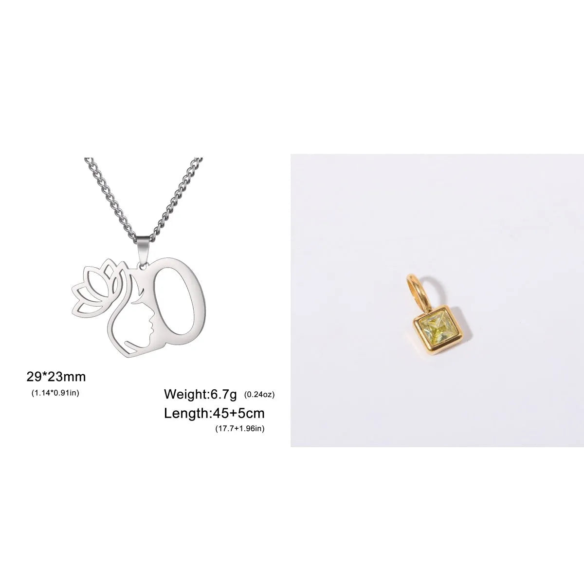 Stainless steel cross chain necklace with letter pendant in gold or silver electroplated finish