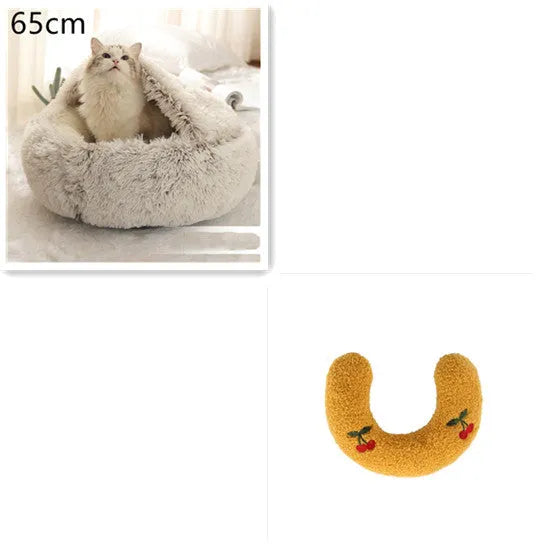Round plush pet bed in brown for cats and small dogs, size 40cm