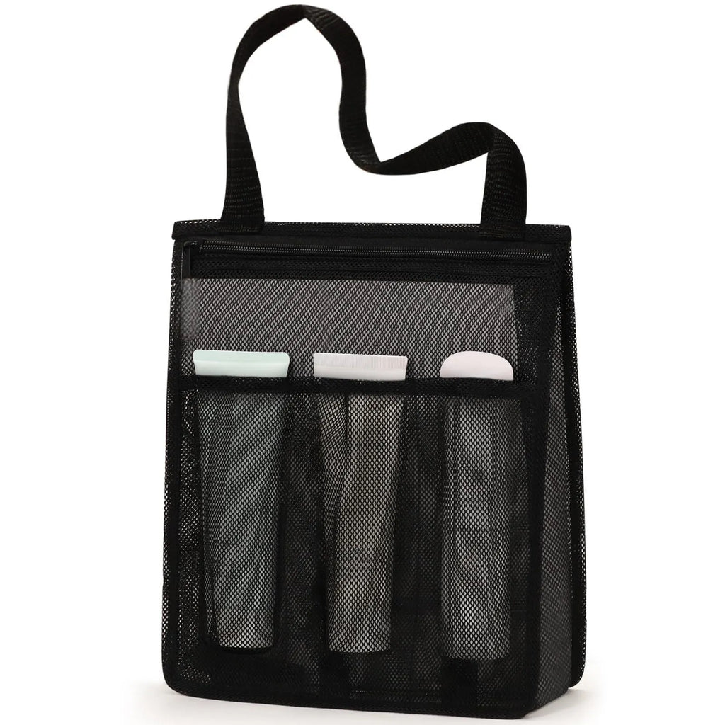 Large black and pink swimming gym bag with dry wet separation compartments and mesh pocket