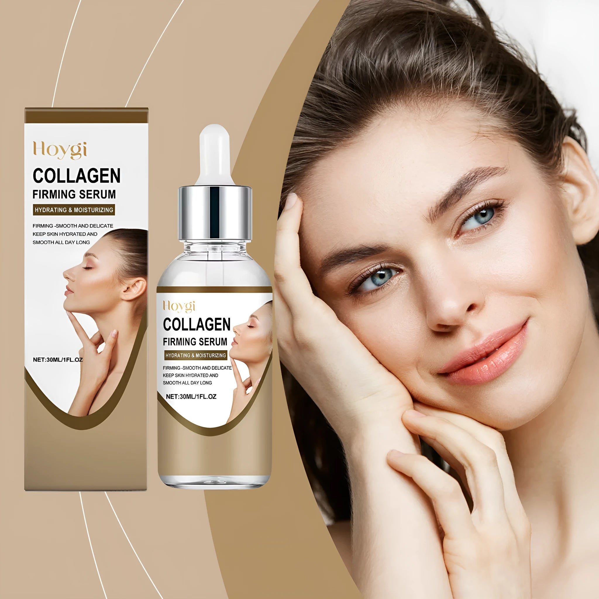 30ml collagen firming care solution bottle measuring 2.8x2.8x10.3cm