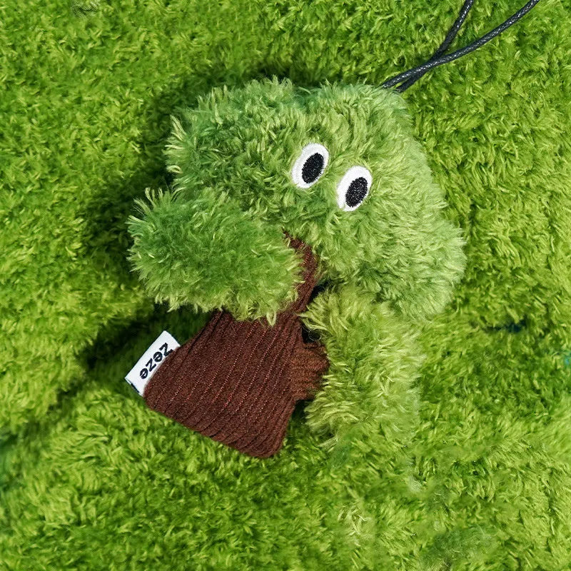 Pine tree shaped plush cat hanging toy with mint filling measuring 10cm by 12cm