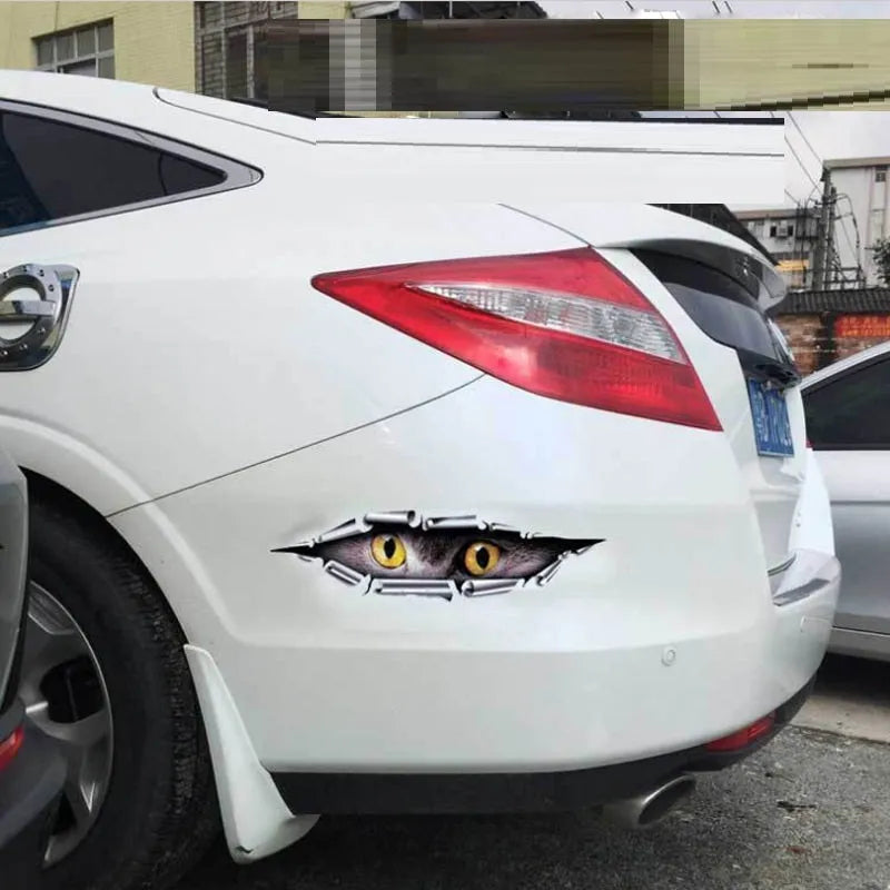 Tiger Eye Eagle Eye 3D car bumper sticker on transparent PVC, 10 cm by 35 cm.
