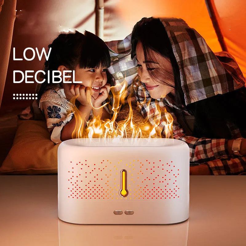 White ultrasonic aromatherapy diffuser with 200ml tank, USB cable, and essential oil bottle on a desk