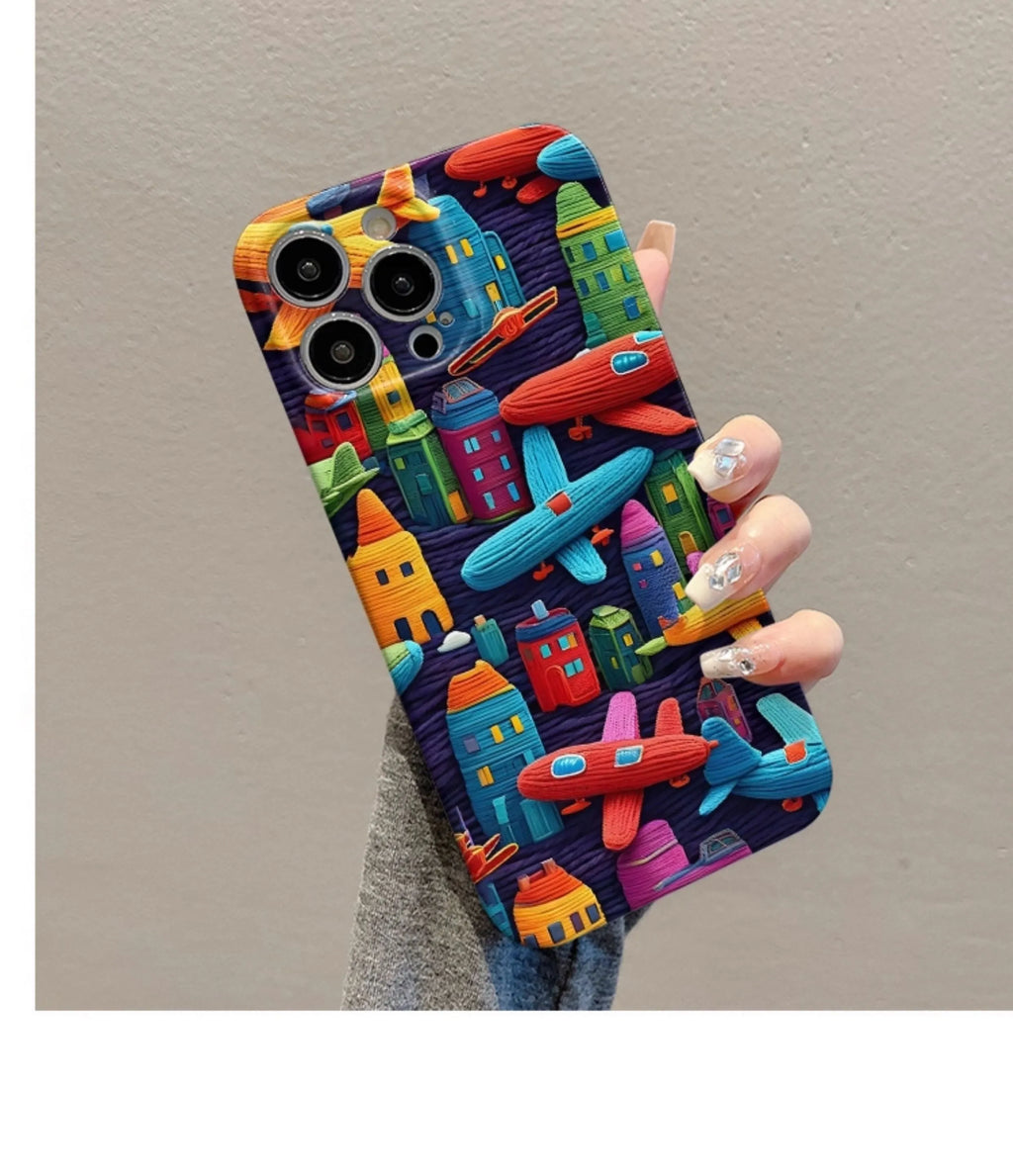 Minimalist airplane oil painting TPU phone case for iPhone, back cover with fall protection.