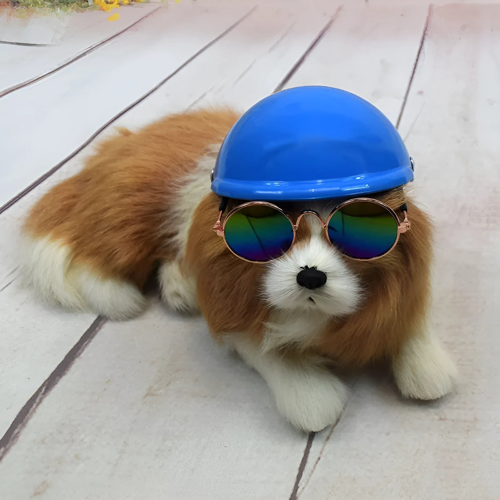Plastic dog motorcycle helmet cap in pink colour showing Japanese Korean style design with size measurement