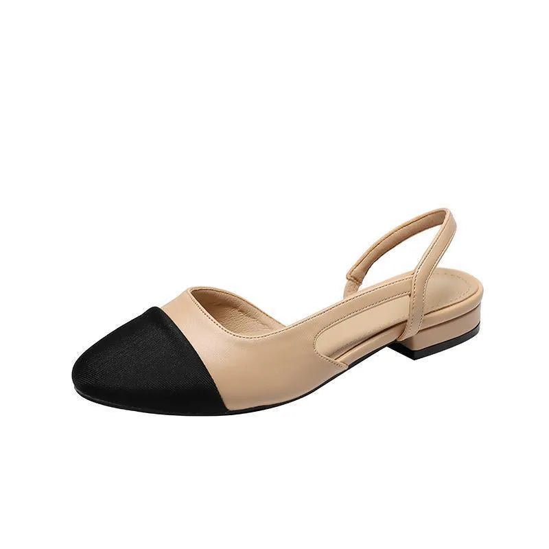Women's flat heel sandals with 2cm low heel, hollow colour matching design, elastic band, rubber sole, apricot white black