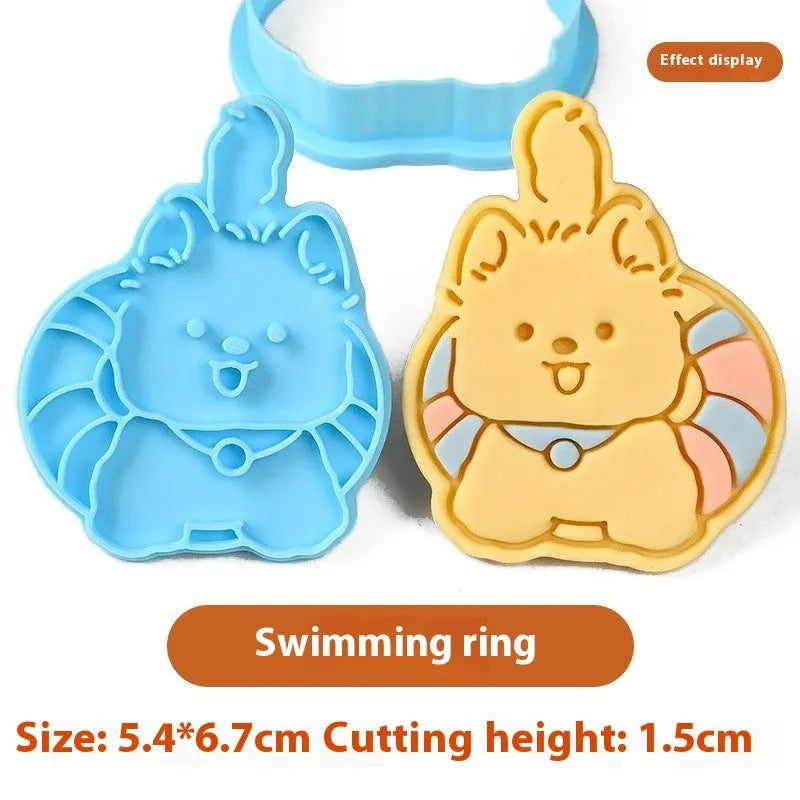 Three dimensional plastic puppy cartoon biscuit mould showing character designs