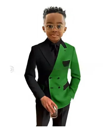 Boys' two-piece polyester suit set with jacket and trousers, spring banquet outfit, multiple colour options, sizes 3T-12T