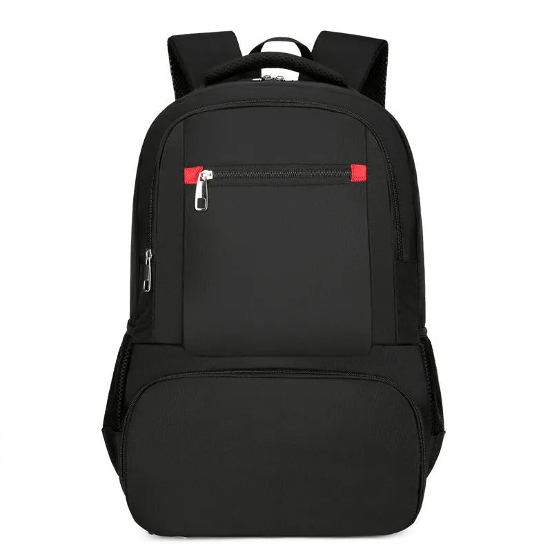 Insulated oxford cloth backpack in light grey showing curved shoulder straps and dry-wet separation compartment.