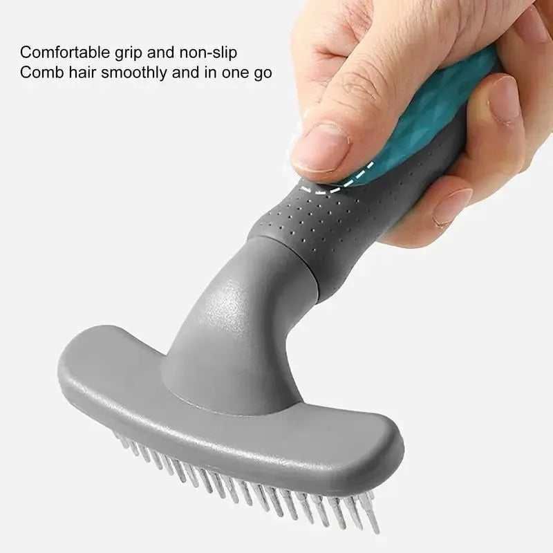 Pet grooming comb with anti-rust stainless steel teeth and ergonomic handle in pink