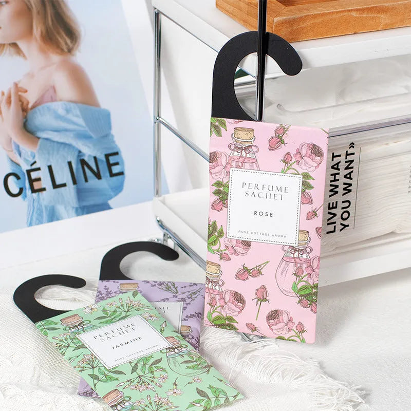 Set of five 30g household sachets in assorted fragrances, each 21x8cm, for wardrobes and drawers