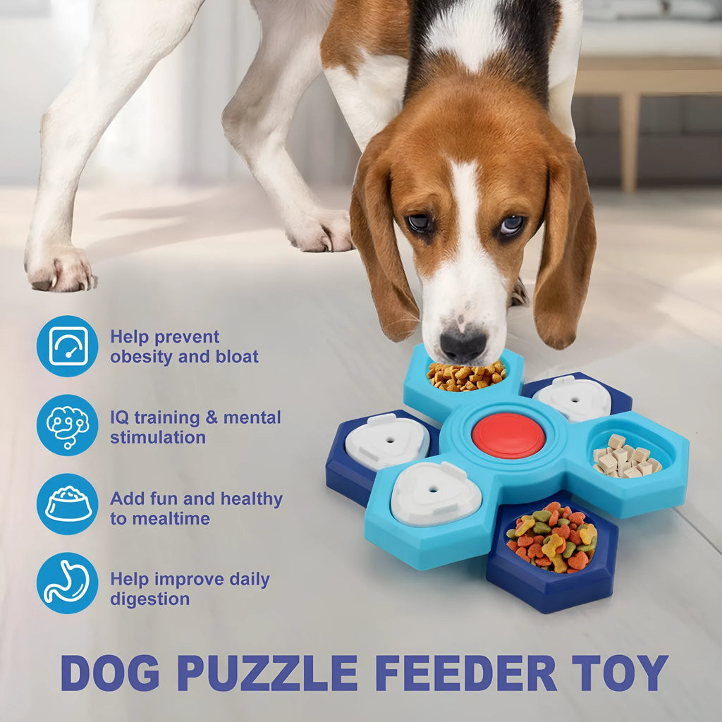 Blue 4-layer slow feeder puzzle dog bowl non-slip interactive pet tableware