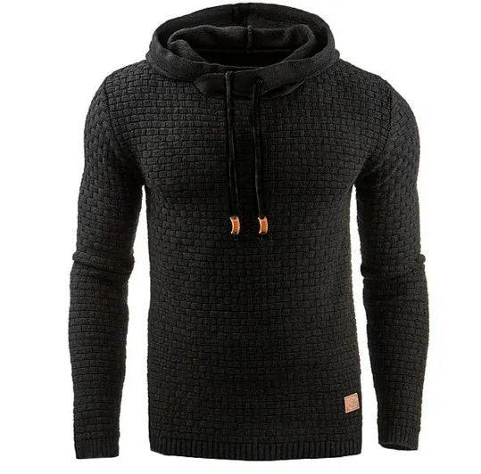 Men's jacquard hoodie long sleeve pullover casual solid colour cotton blend sweatshirt