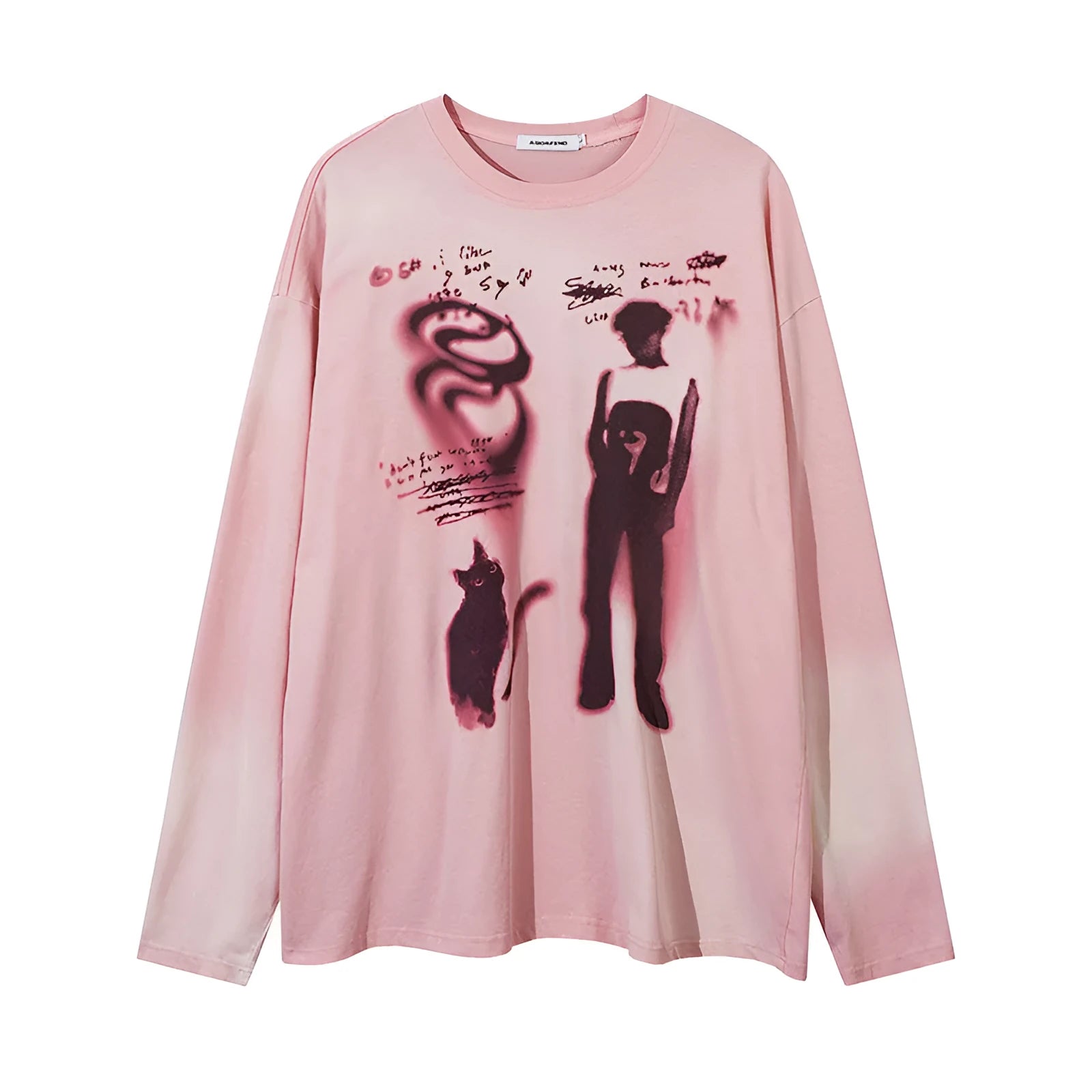 Women's loose cotton pullover top with drop shoulder sleeves in dark grey or pink colours