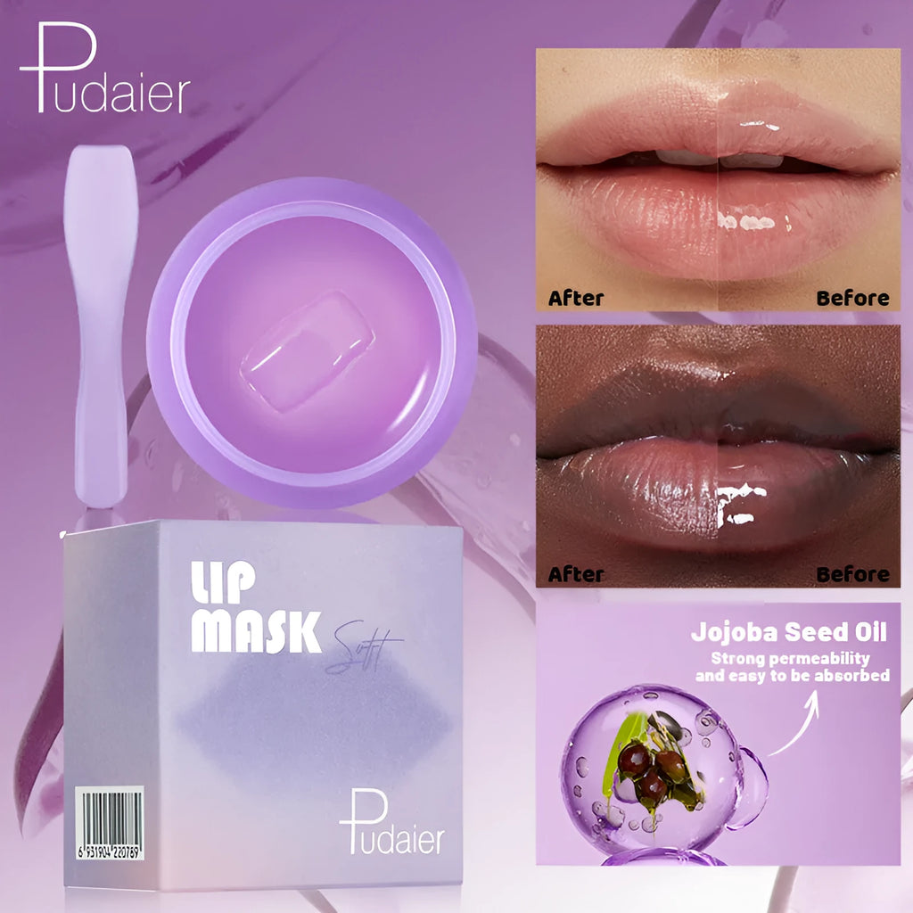Box containing 10ml exfoliating lip balm mask and a plastic scraper tool for application.