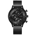Men's quartz watch with 40mm circular dial, alloy strap, titanium metal buckle, and pointer display.
