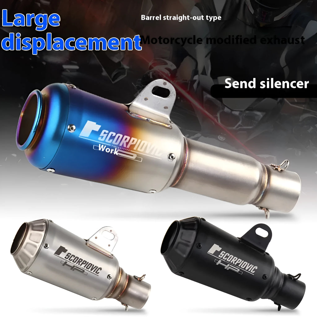 Universal stainless steel racing motorcycle exhaust pipe with flower cover design in multiple colour options
