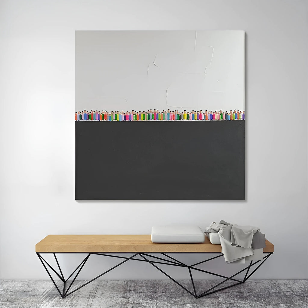 Modern abstract hand-painted oil painting on square canvas, texture character design, available in various sizes for living room wall art