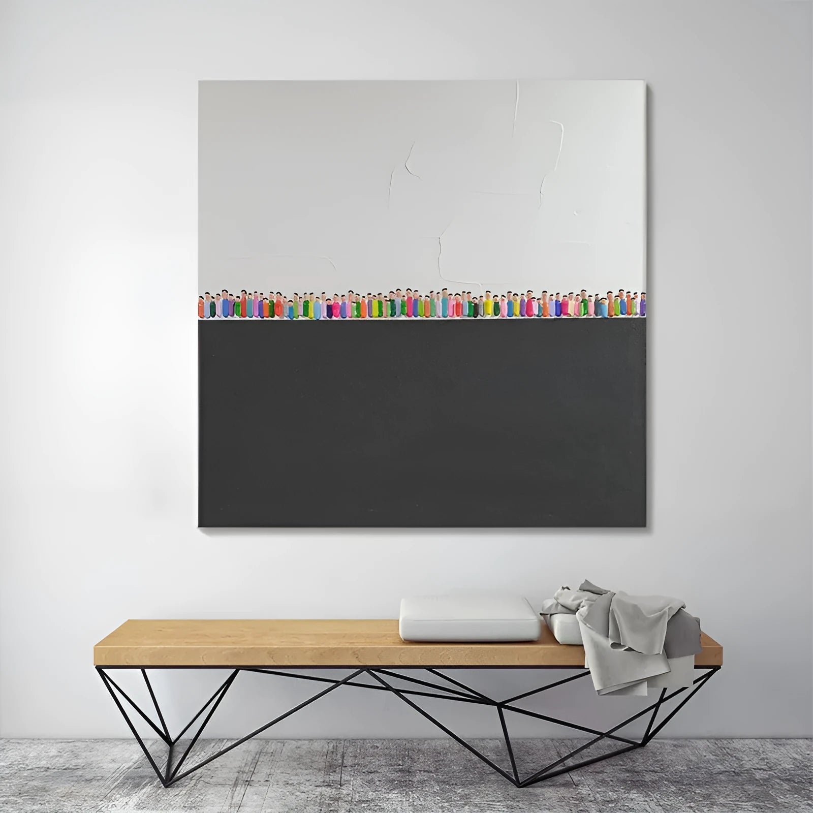 Modern abstract hand-painted oil painting on square canvas, texture character design, available in various sizes for living room wall art