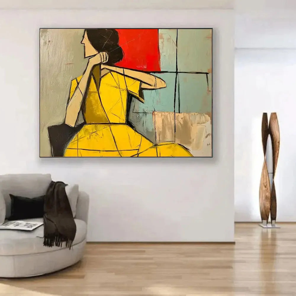 Handmade oil painting abstract woman vertical canvas brown green texture wabi sabi wall art