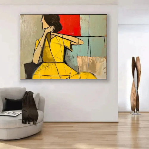 Handmade oil painting abstract woman vertical canvas brown green texture wabi sabi wall art