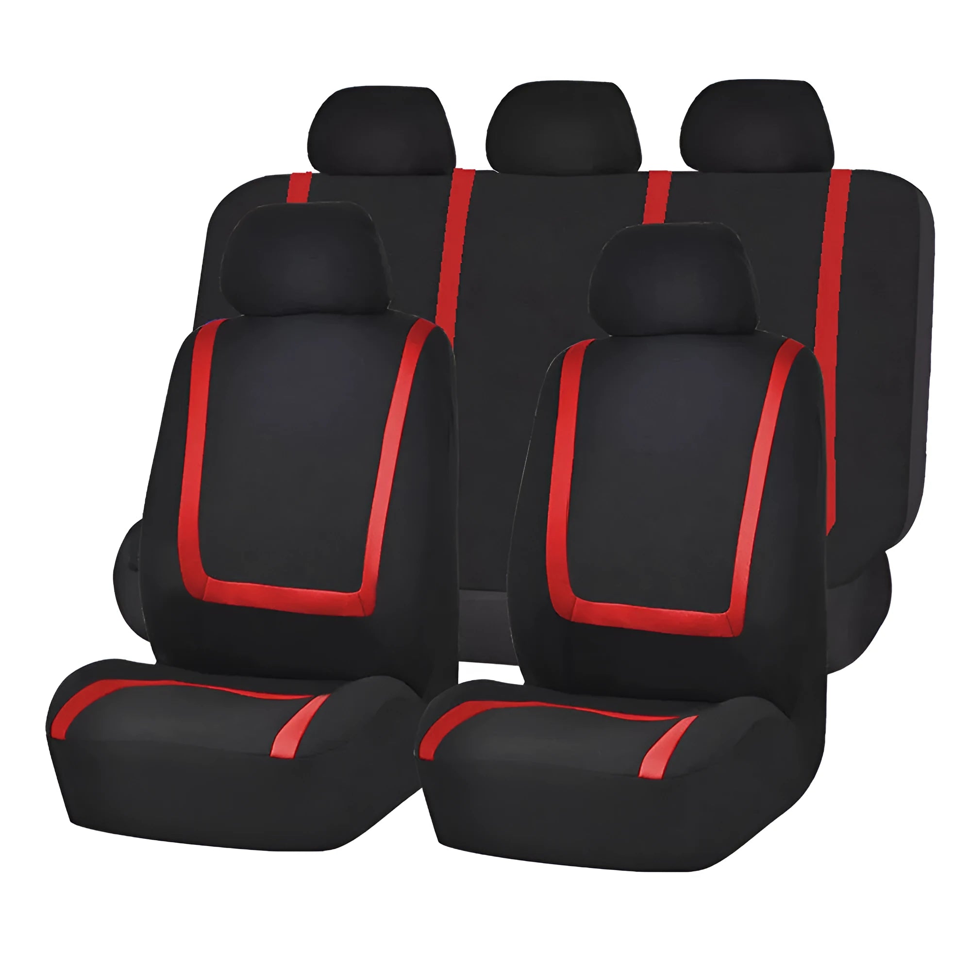 Fully enclosed universal fabric car seat cover set shown in a beige and black colour combination.