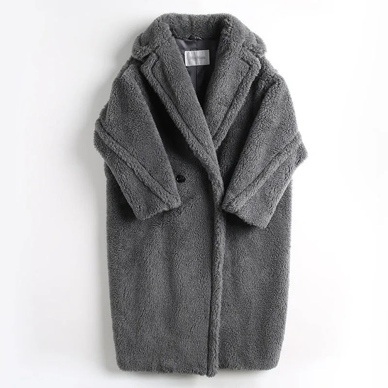 Women's Wool Coat Long Pink Wool Alpaca Fleecefiber Fur Coat Urban Style Temperament Commute Medium Length Coat Conventional Sleeve Long Sleeve XS S M Sizes