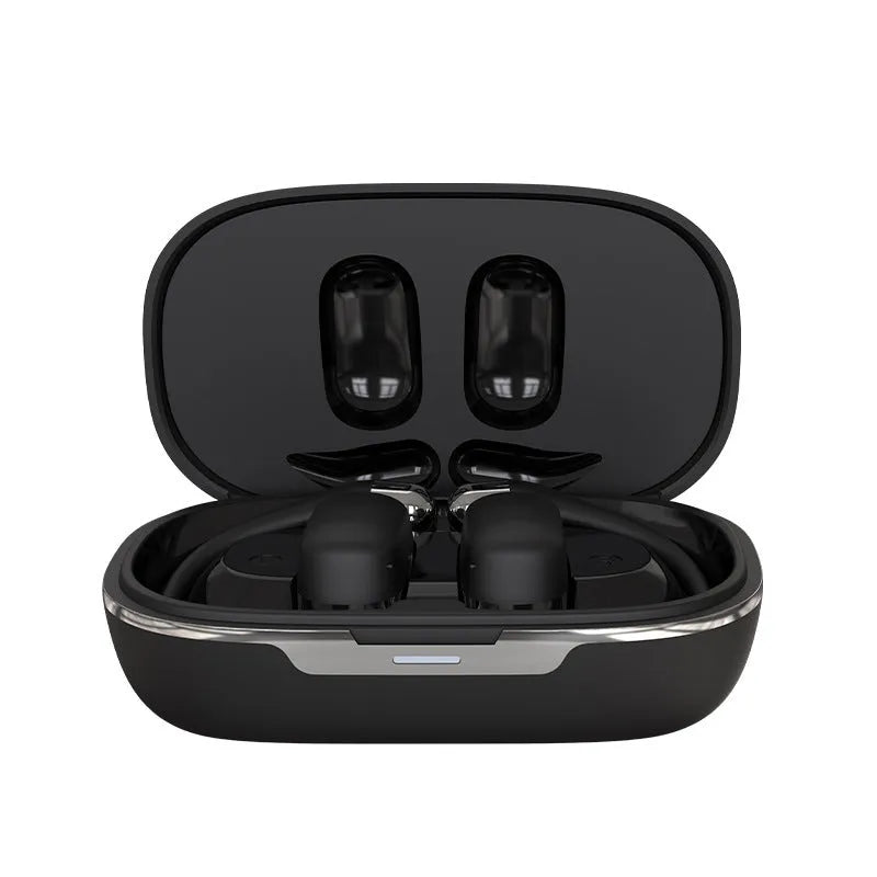 True wireless Bluetooth ear hook headset in black or skin colour with 500mAh battery and V5.4