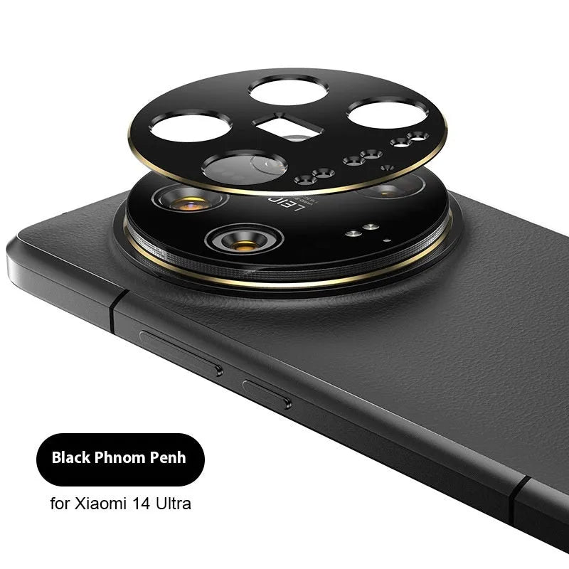 Frosted lens protector film for Xiaomi 14U in black edge, explosion-proof and drop-proof camera lens guard.