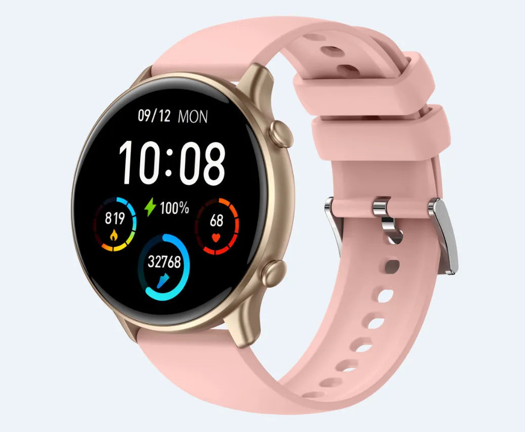Round touch screen smart sports watch with heart rate monitor on silicone wrist strap