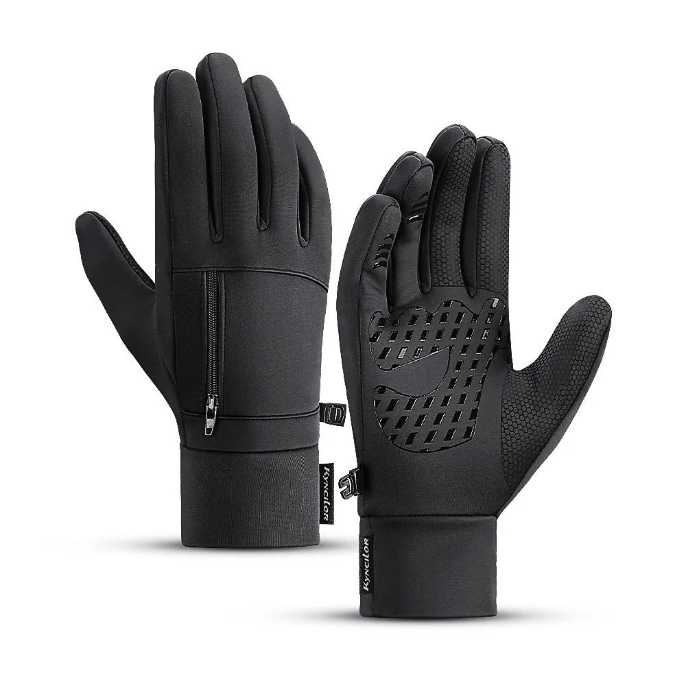 Winter cycling gloves in black or gray, polyester unisex finger gloves for cold-weather sports
