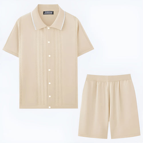 Business casual Tencel fabric two-piece set with short sleeve top and matching shorts in six colour options