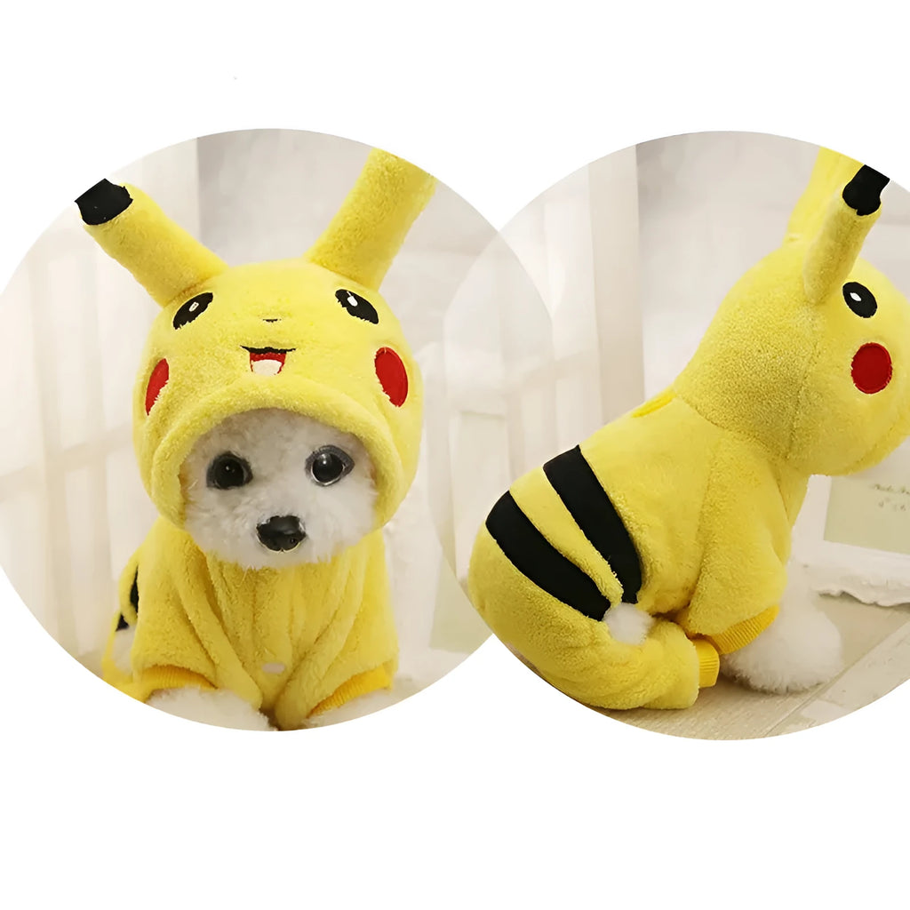 Fleece cat warm coat with hood in cartoon design for autumn and winter wear