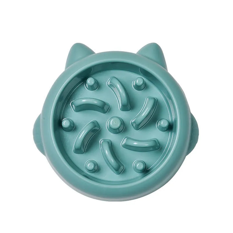 Green bone-shaped slow feeder bowl for dogs and cats with interior ridges