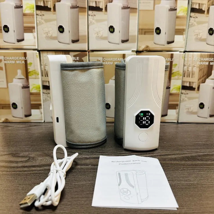 Grey and white car charger electric milk warmer for baby bottles.