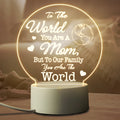 Modern minimalist LED night light with acrylic shade on white ABS base, powered by USB cable.