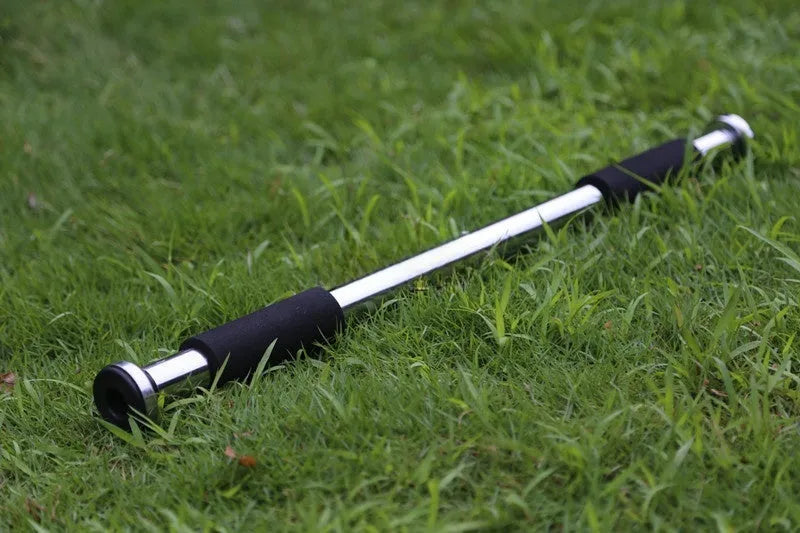 Steel adjustable pull-up bar extended to show 62-100cm length range for door frame mounting